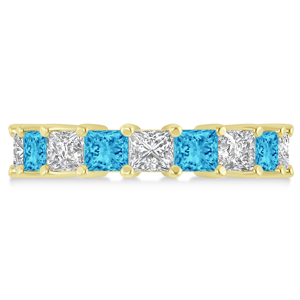Princess Diamond & Blue Topaz Wedding Band 14k Yellow Gold (5.94ct)