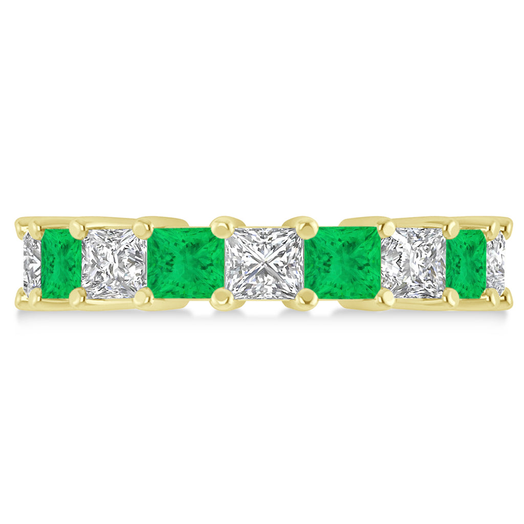 Princess Diamond & Emerald Wedding Band 14k Yellow Gold (5.94ct)