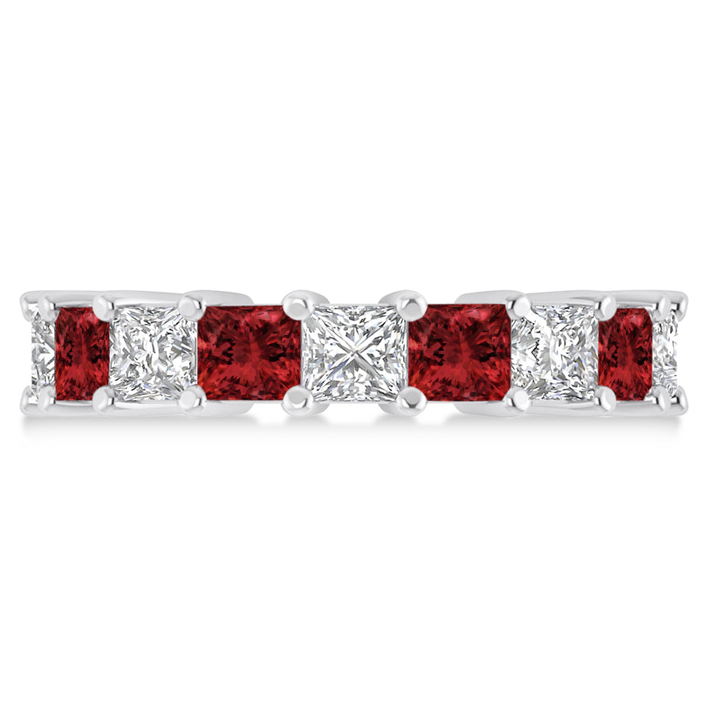 Princess Diamond & Garnet Wedding Band 14k White Gold (5.94ct)