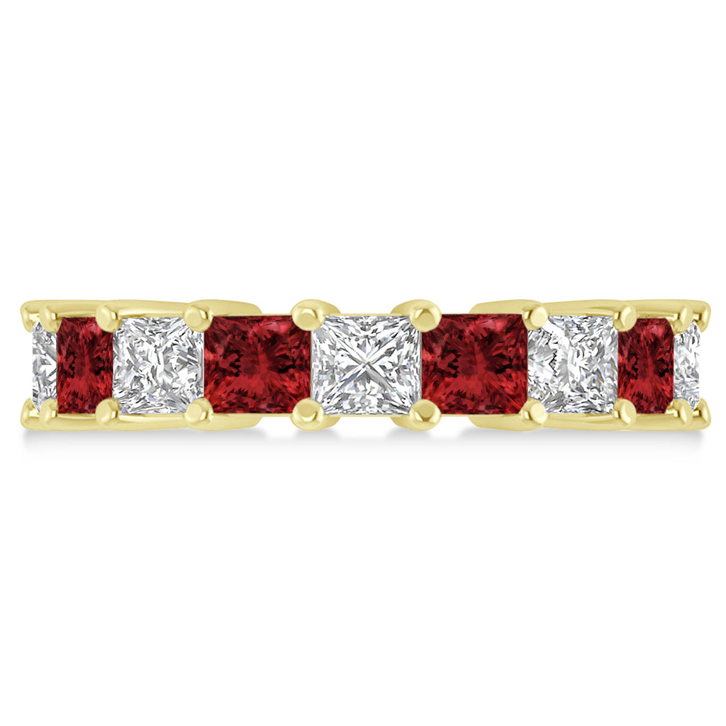 Princess Diamond & Garnet Wedding Band 14k Yellow Gold (5.94ct)