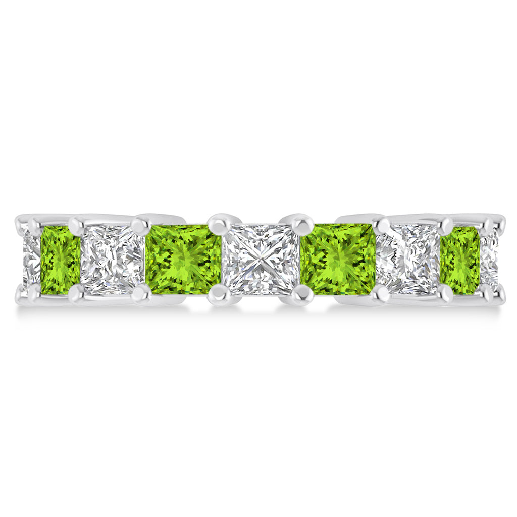 Princess Diamond & Peridot Wedding Band 14k White Gold (5.94ct)