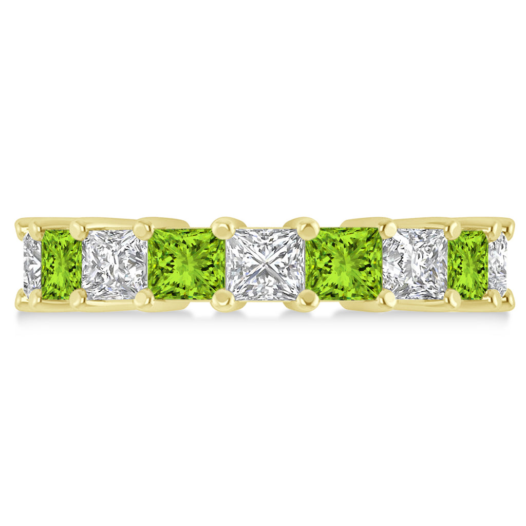 Princess Diamond & Peridot Wedding Band 14k Yellow Gold (5.94ct)