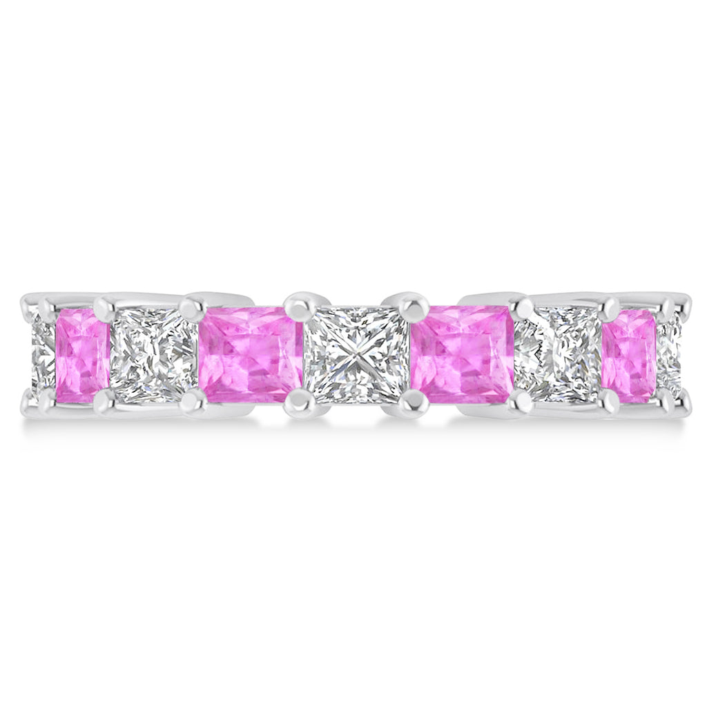 Princess Diamond & Pink Sapphire Wedding Band 14k White Gold (5.94ct)