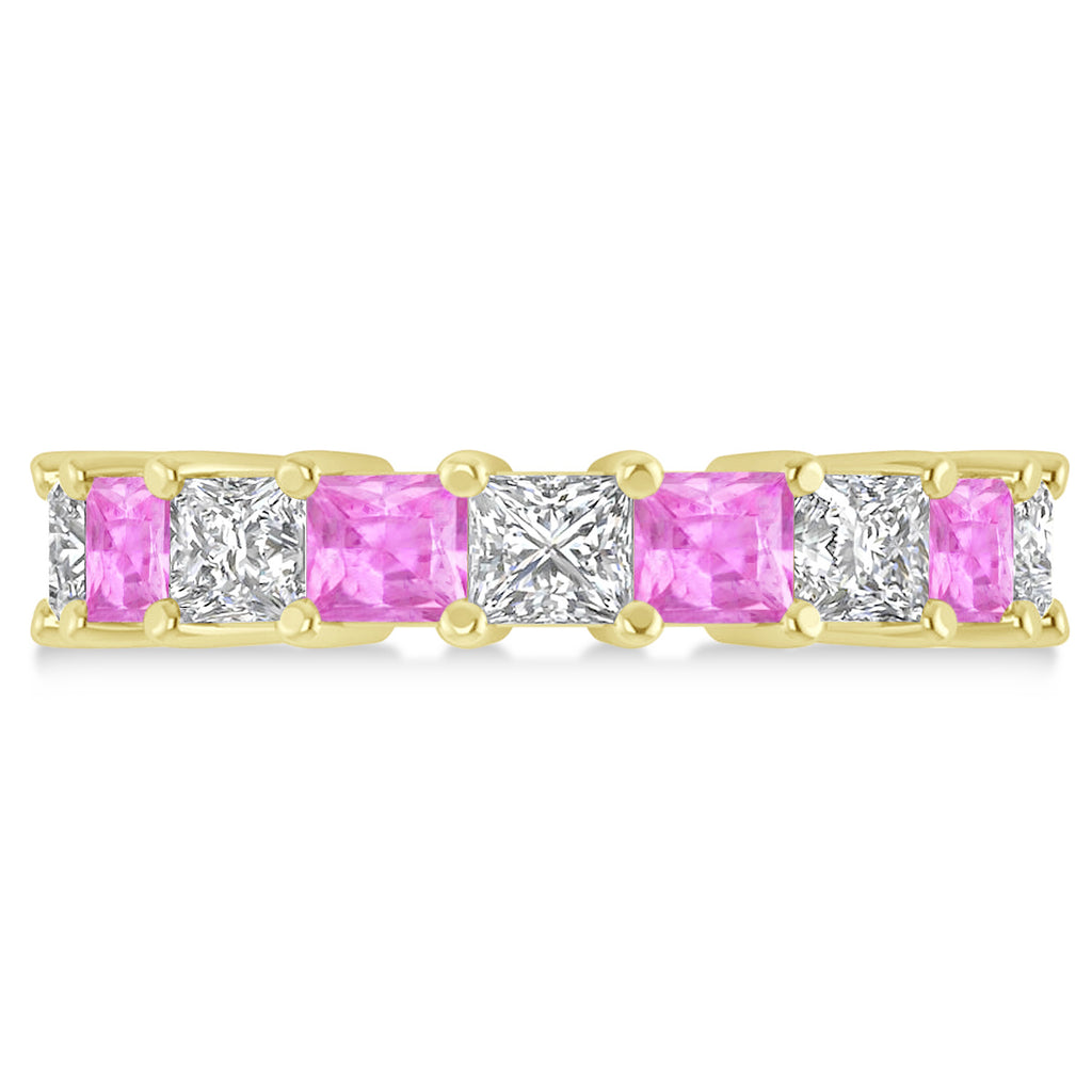 Princess Diamond & Pink Sapphire Wedding Band 14k Yellow Gold (5.94ct)