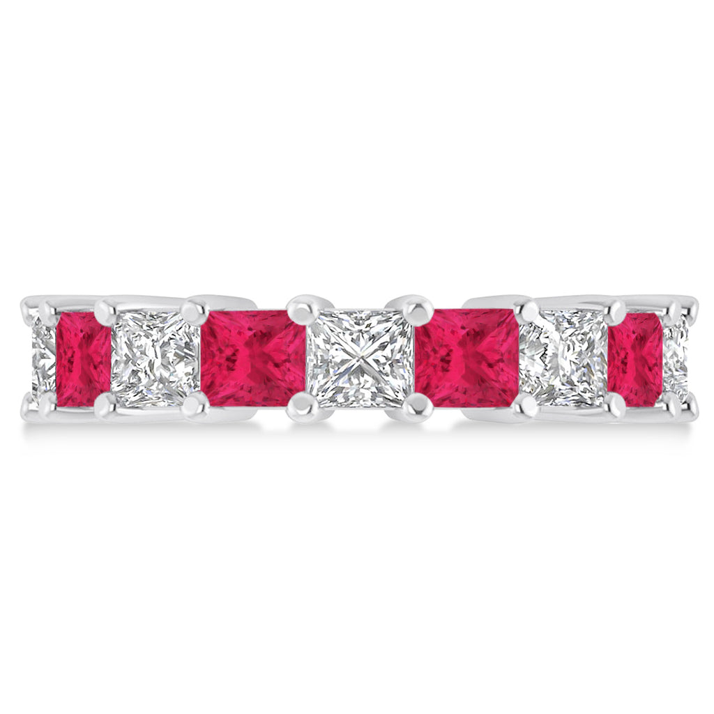 Princess Diamond & Ruby Wedding Band 14k White Gold (5.94ct)
