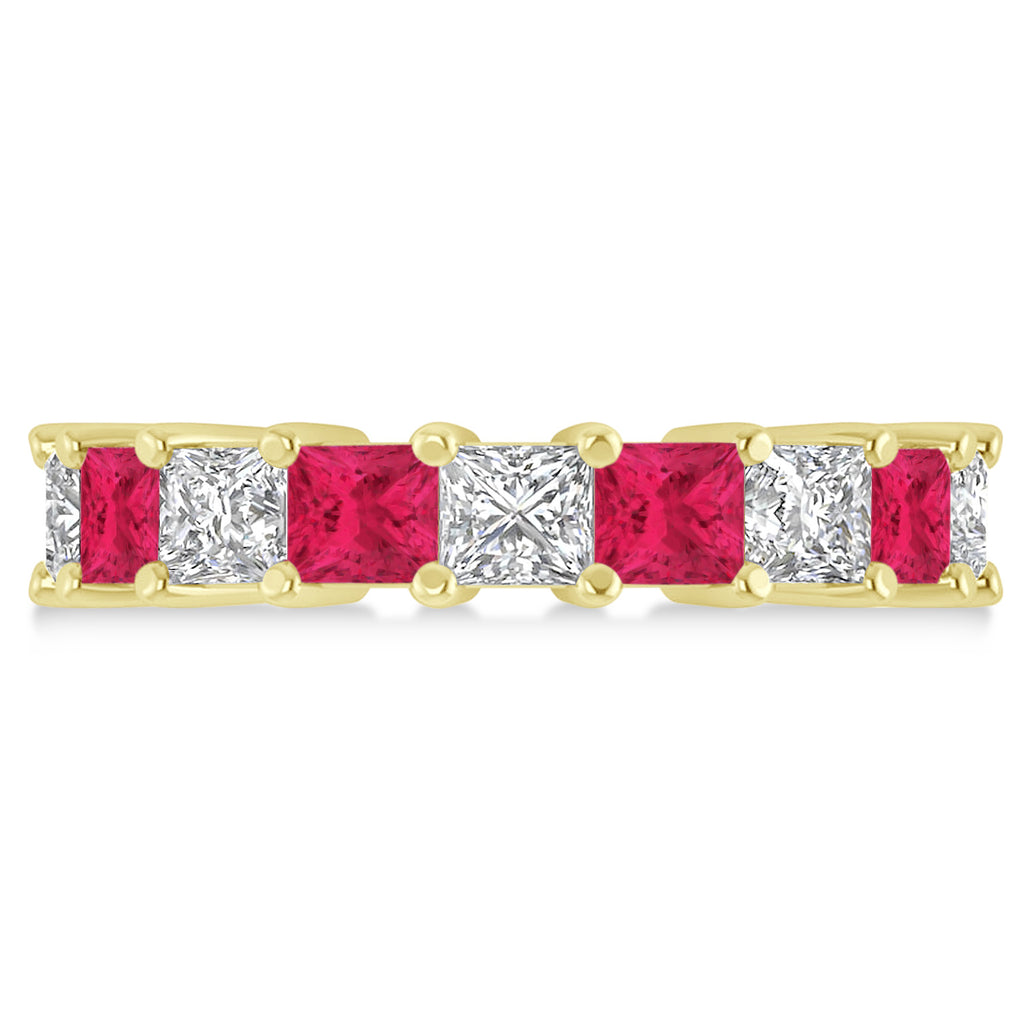Princess Diamond & Ruby Wedding Band 14k Yellow Gold (5.94ct)