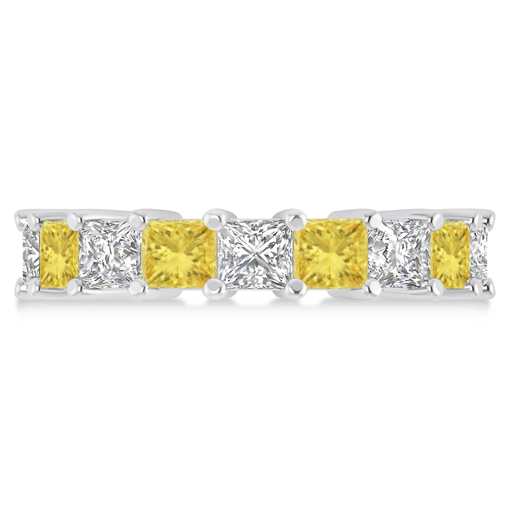 Princess Yellow & White Diamond Wedding Band 14k White Gold (5.58ct)
