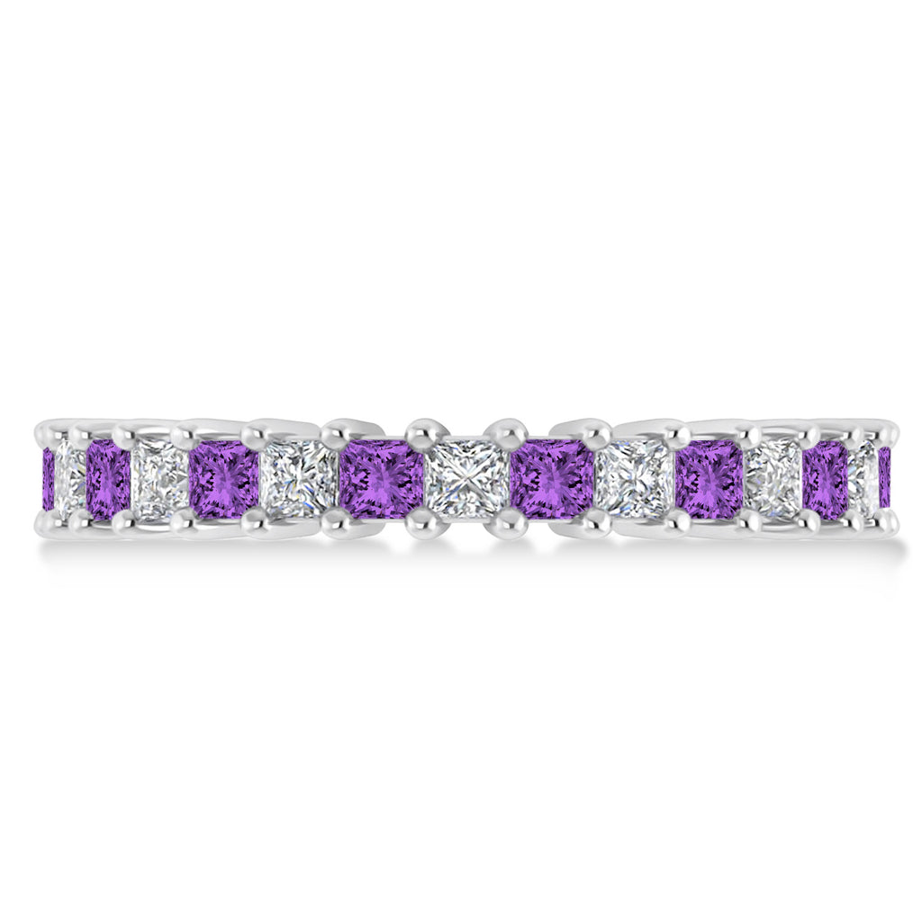 Princess Diamond & Amethyst Wedding Band 14k White Gold (2.32ct)