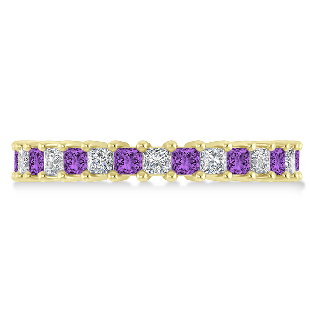 Princess Diamond & Amethyst Wedding Band 14k Yellow Gold (2.32ct)