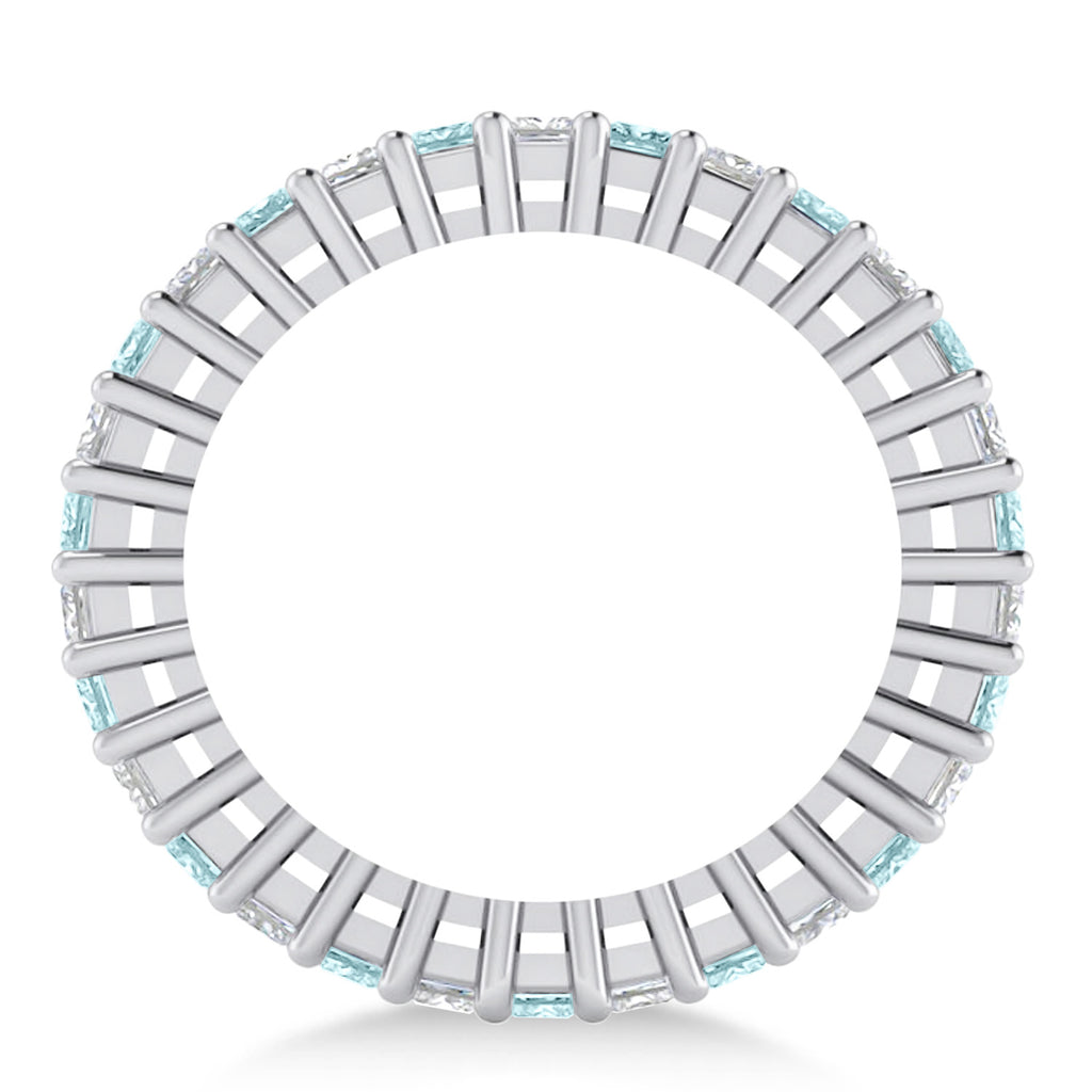 Princess Diamond & Aquamarine Wedding Band 14k White Gold (2.32ct)