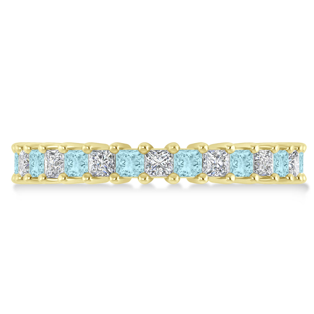 Princess Diamond & Aquamarine Wedding Band 14k Yellow Gold (2.32ct)