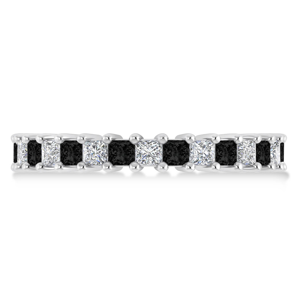 Princess Black & White Diamond Wedding Band 14k White Gold (2.32ct)