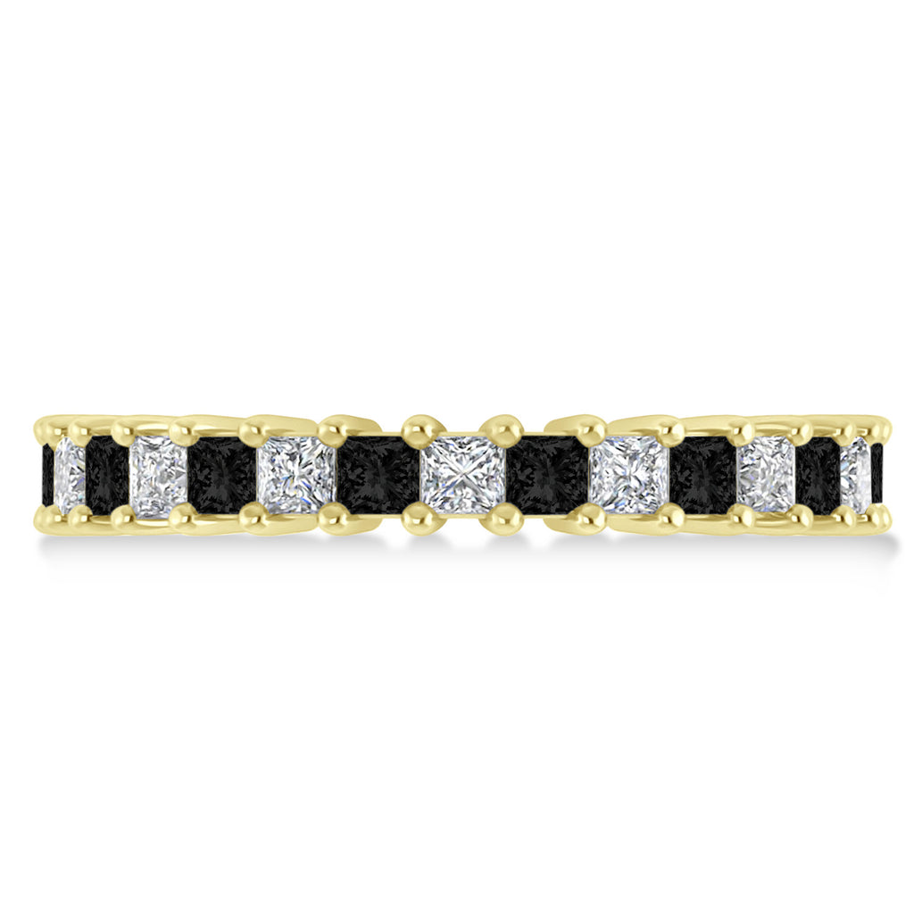 Princess Black & White Diamond Wedding Band 14k Yellow Gold (2.32ct)