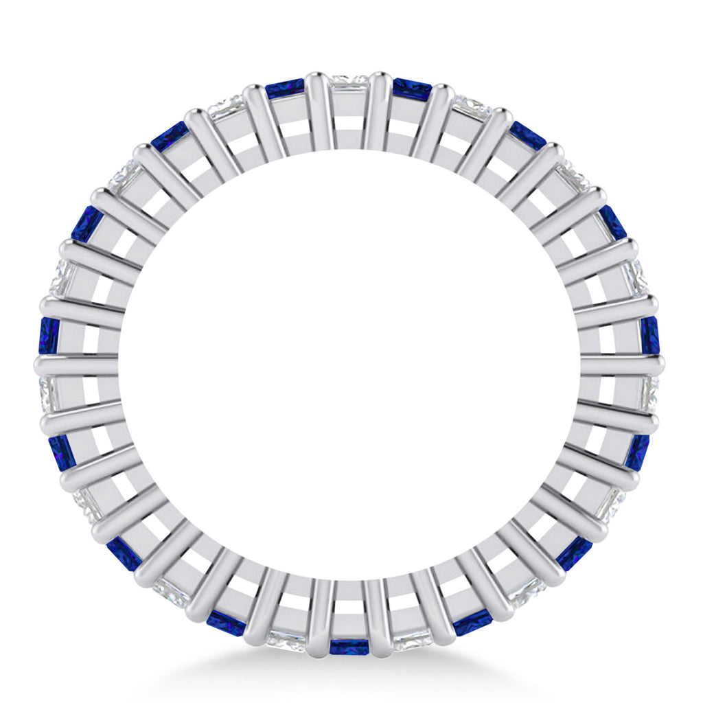 Princess Diamond & Blue Sapphire Wedding Band 14k White Gold (2.32ct)