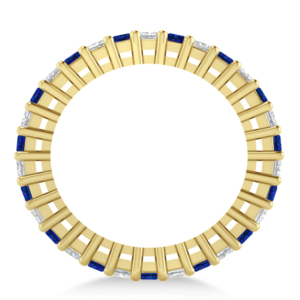 Princess Diamond & Blue Sapphire Wedding Band 14k Yellow Gold (2.32ct)