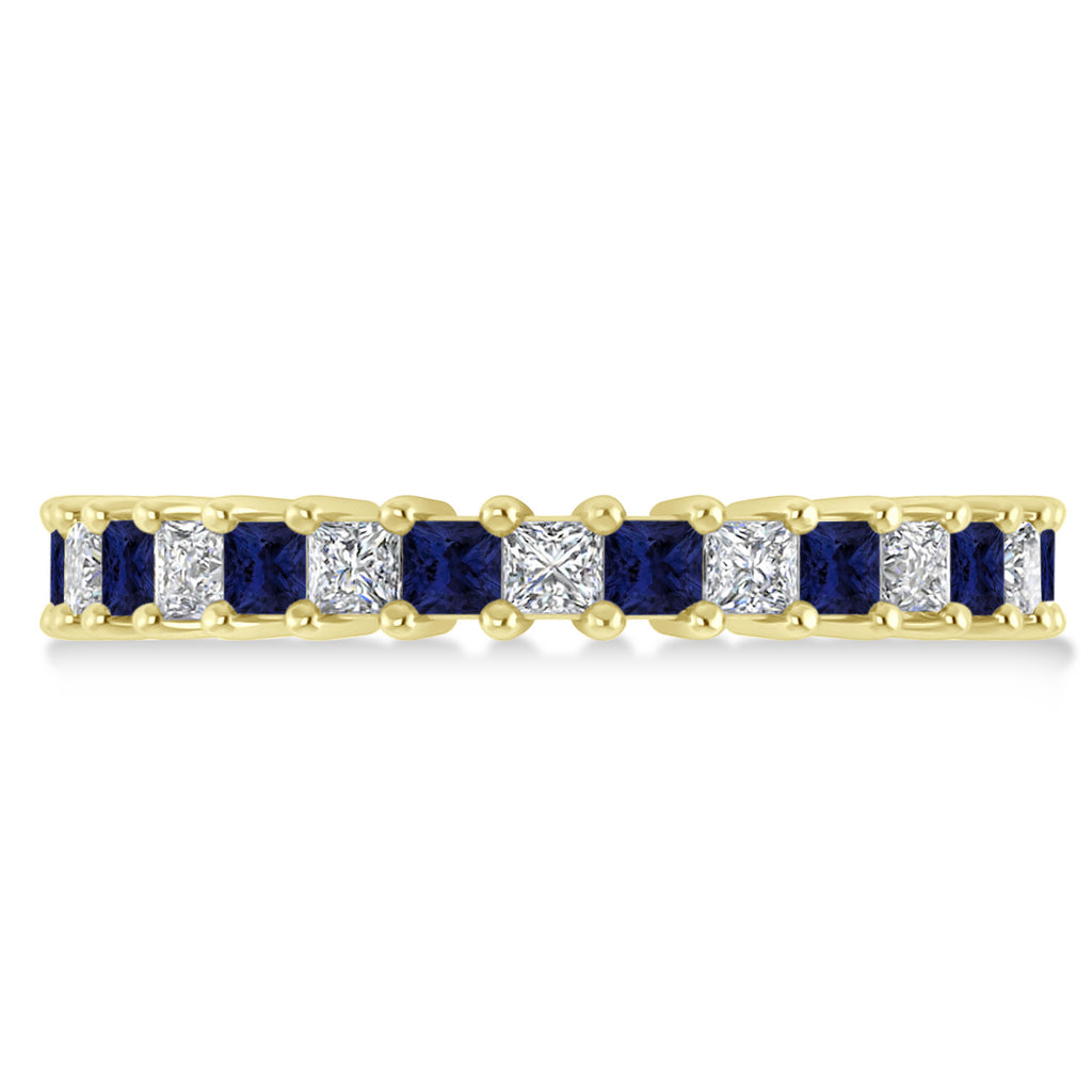 Princess Diamond & Blue Sapphire Wedding Band 14k Yellow Gold (2.32ct)