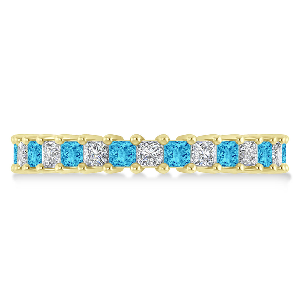 Princess Diamond & Blue Topaz Wedding Band 14k Yellow Gold (2.32ct)