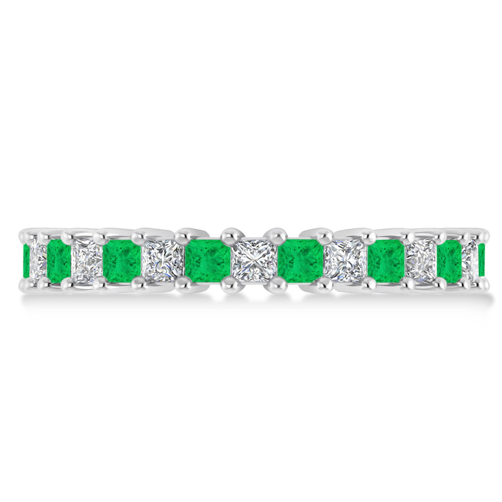 Princess Diamond & Emerald Wedding Band 14k White Gold (2.32ct)
