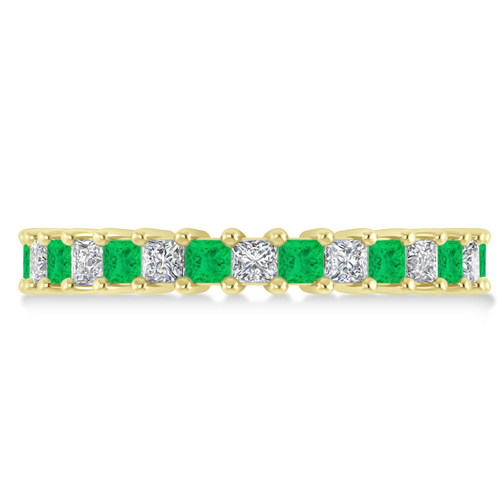 Princess Diamond & Emerald Wedding Band 14k Yellow Gold (2.32ct)