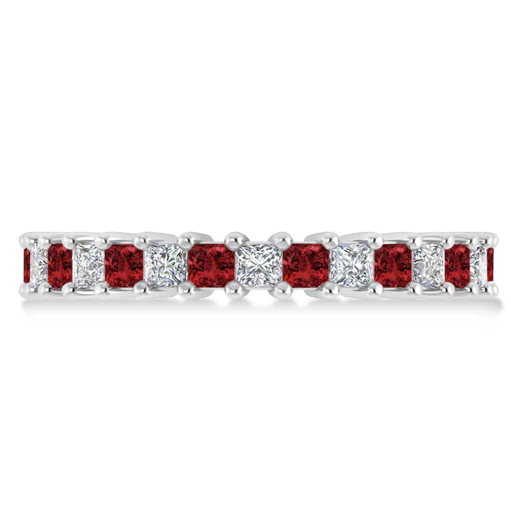 Princess Diamond & Garnet Wedding Band 14k White Gold (2.32ct)
