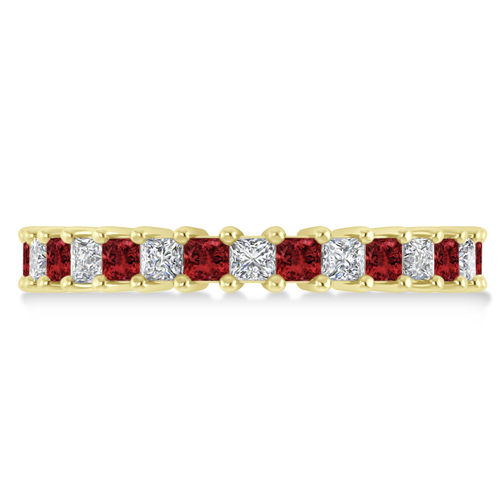Princess Diamond & Garnet Wedding Band 14k Yellow Gold (2.32ct)
