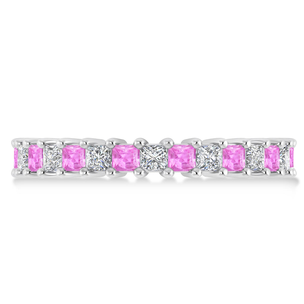 Princess Diamond & Pink Sapphire Wedding Band 14k White Gold (2.32ct)