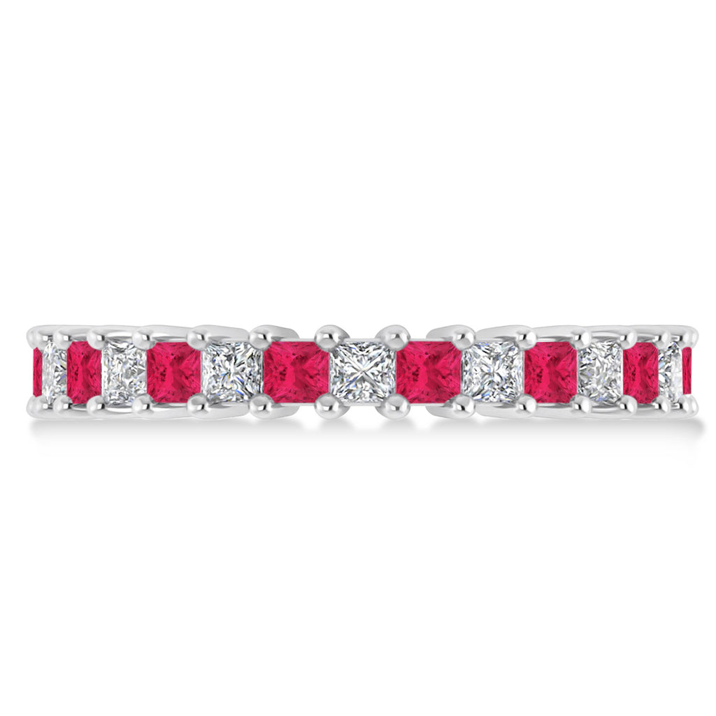 Princess Diamond & Ruby Wedding Band 14k White Gold (2.32ct)