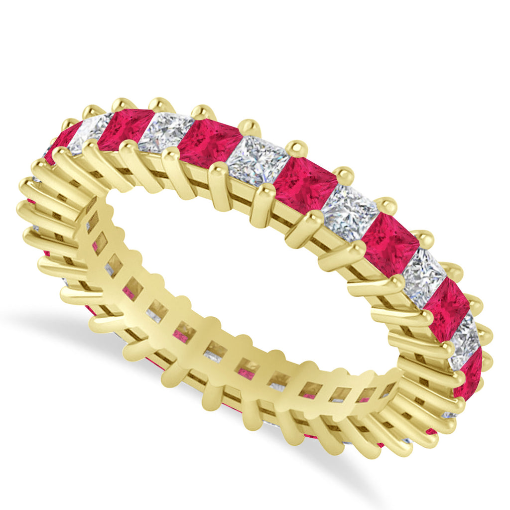 Princess Diamond & Ruby Wedding Band 14k Yellow Gold (2.32ct)