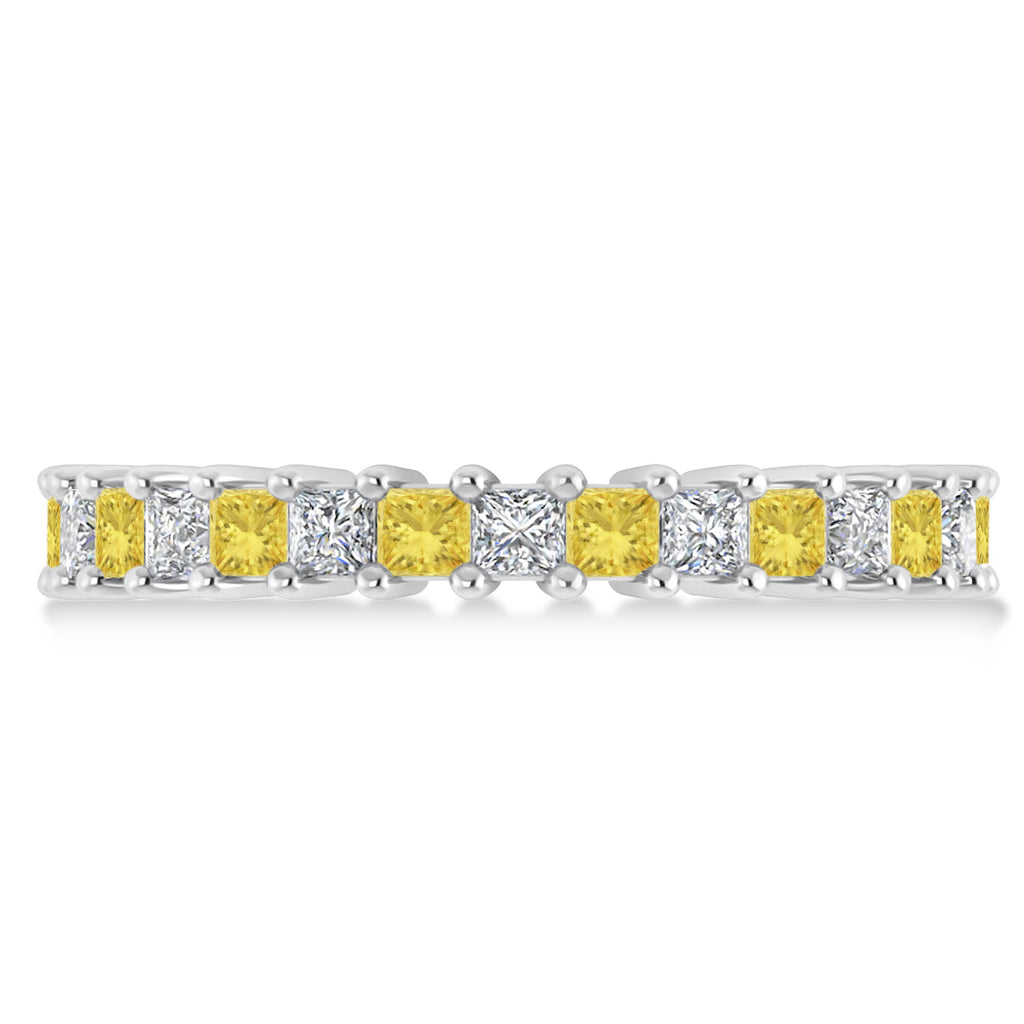 Princess Yellow & White Diamond Wedding Band 14k White Gold (2.32ct)