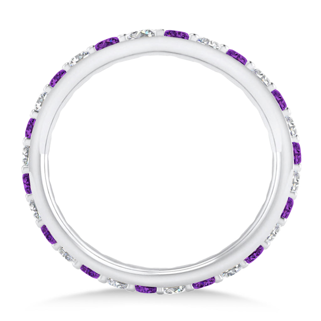 Diamond & Amethyst Eternity Wedding Band 14k White Gold (0.87ct)