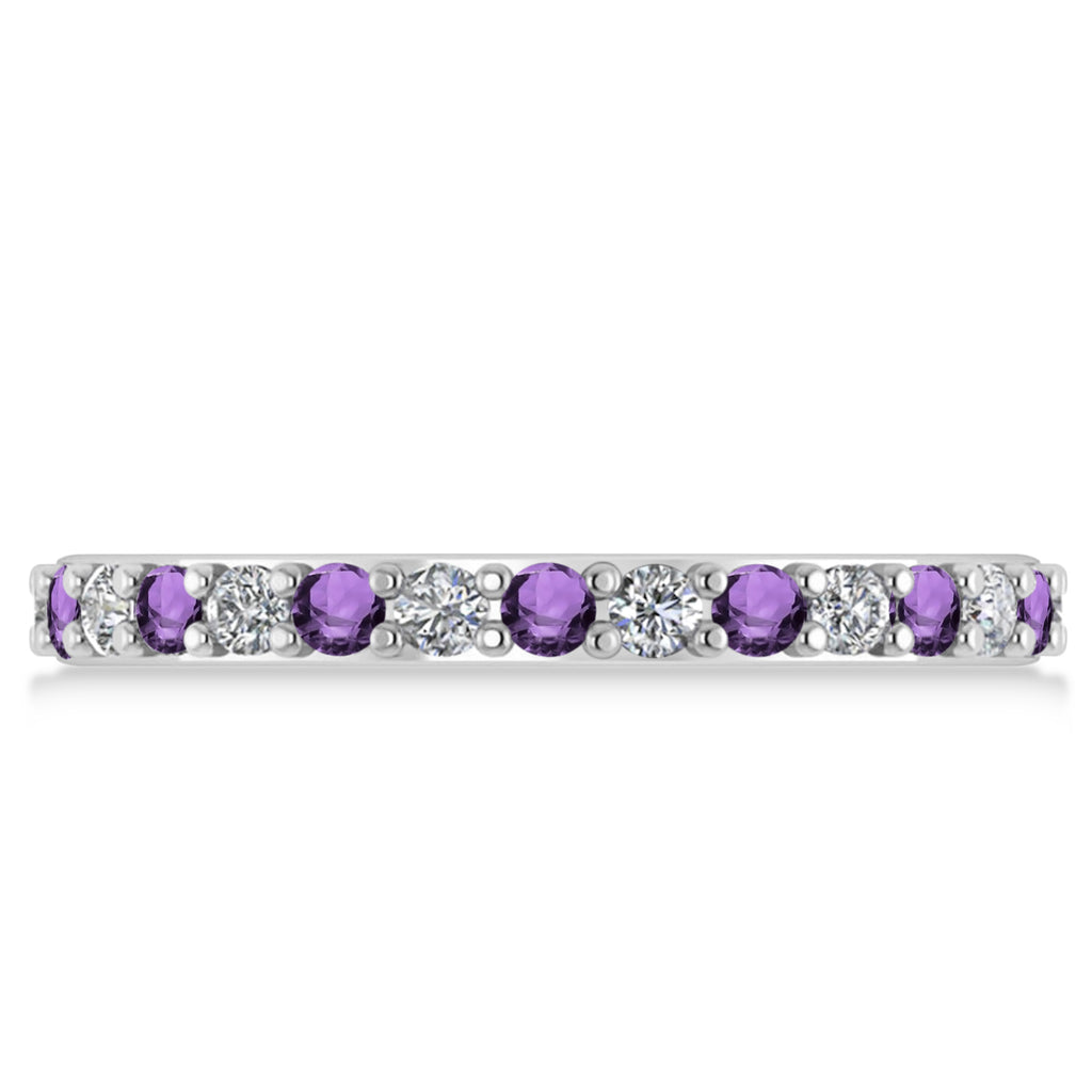Diamond & Amethyst Eternity Wedding Band 14k White Gold (0.87ct)