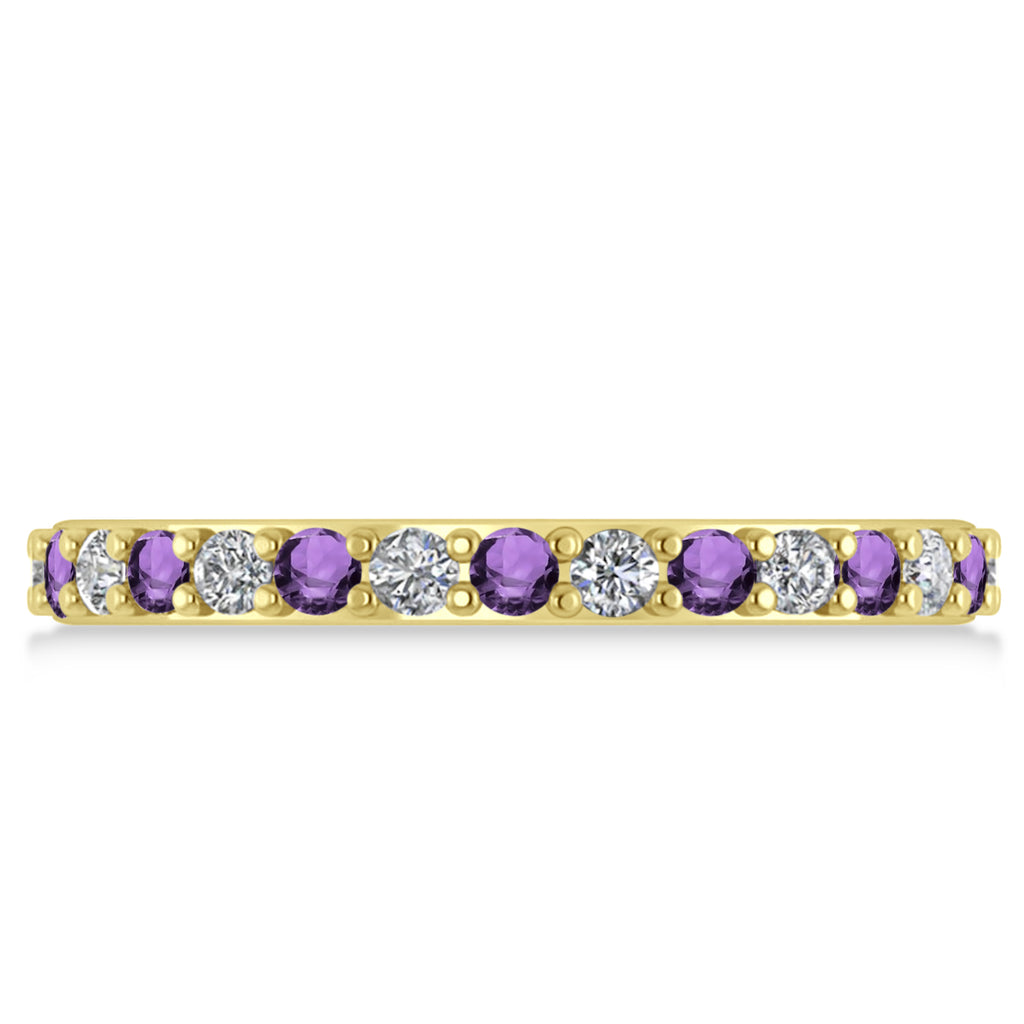 Diamond & Amethyst Eternity Wedding Band 14k Yellow Gold (0.87ct)