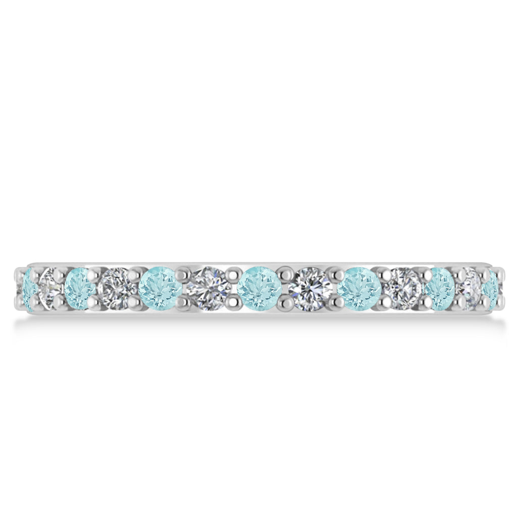Diamond & Aquamarine Eternity Wedding Band 14k White Gold (0.87ct)