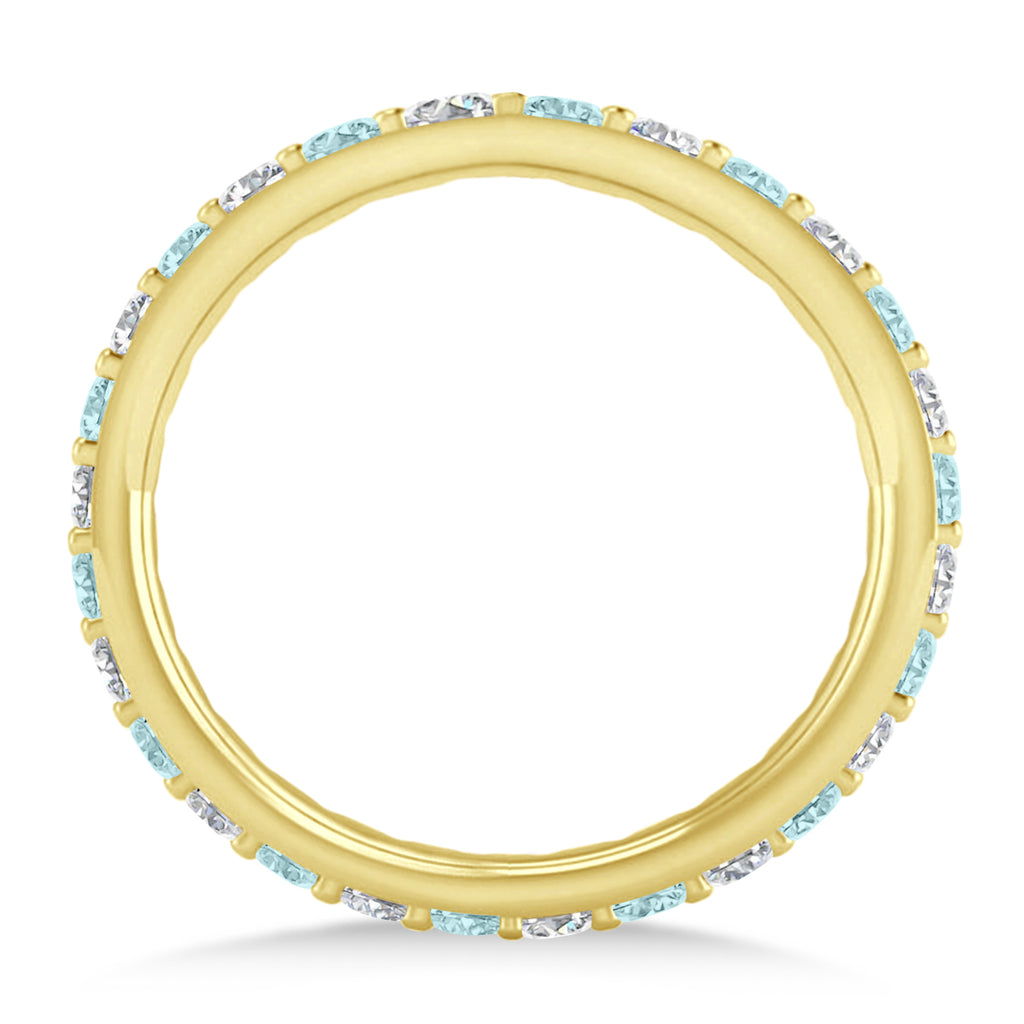 Diamond & Aquamarine Eternity Wedding Band 14k Yellow Gold (0.87ct)