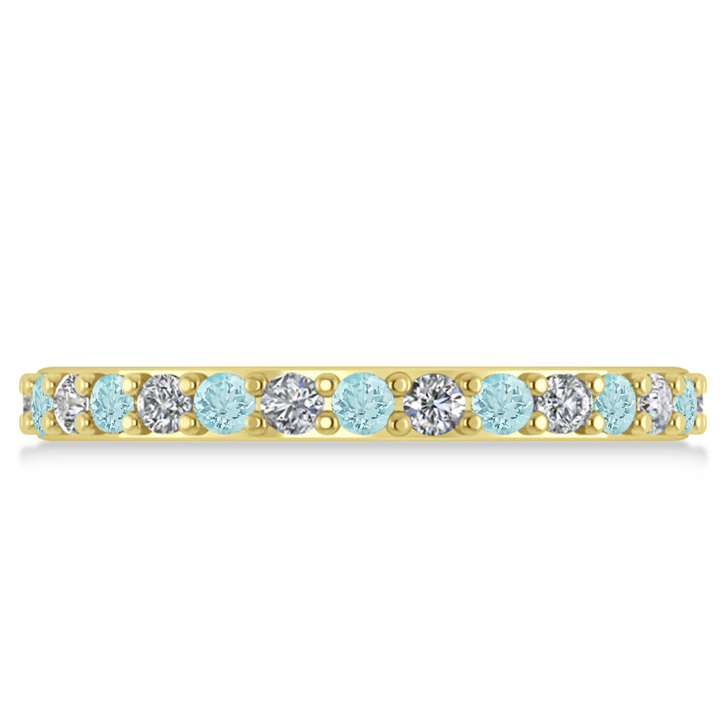 Diamond & Aquamarine Eternity Wedding Band 14k Yellow Gold (0.87ct)