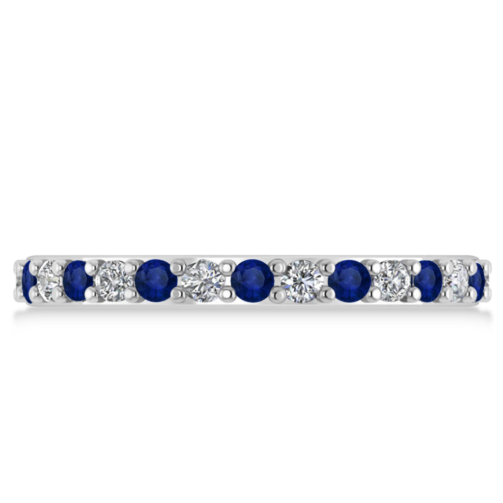 Diamond & Blue Sapphire Eternity Wedding Band 14k White Gold (0.87ct)