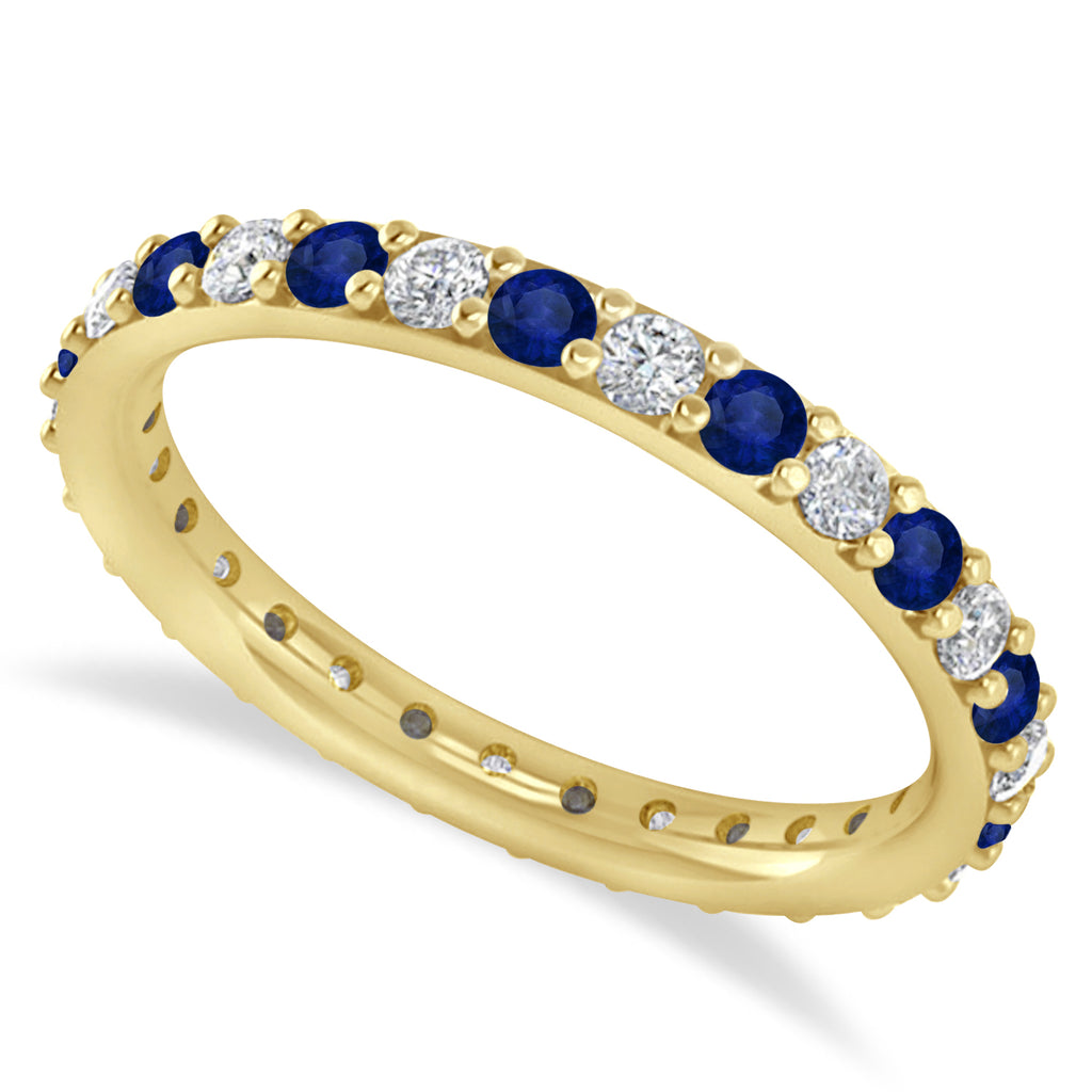 Diamond & Blue Sapphire Eternity Wedding Band 14k Yellow Gold (0.87ct)