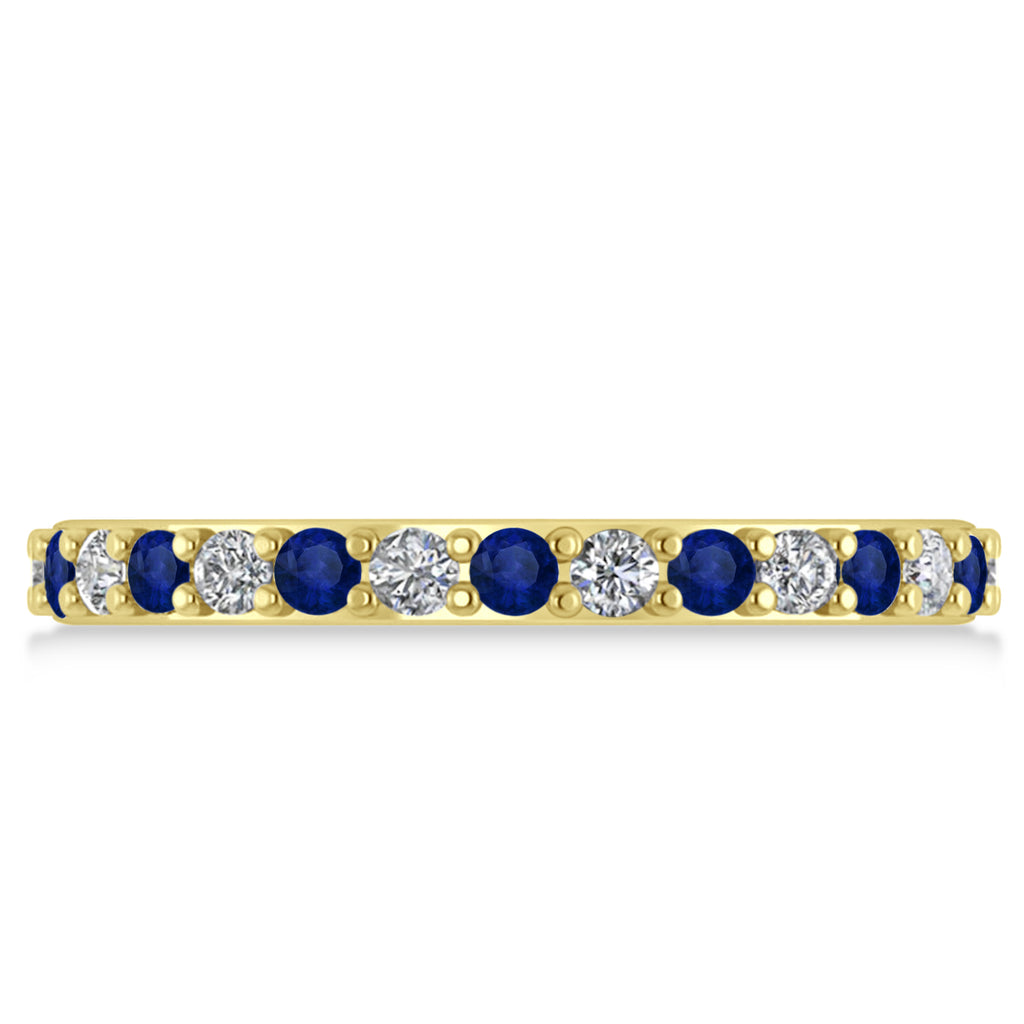 Diamond & Blue Sapphire Eternity Wedding Band 14k Yellow Gold (0.87ct)