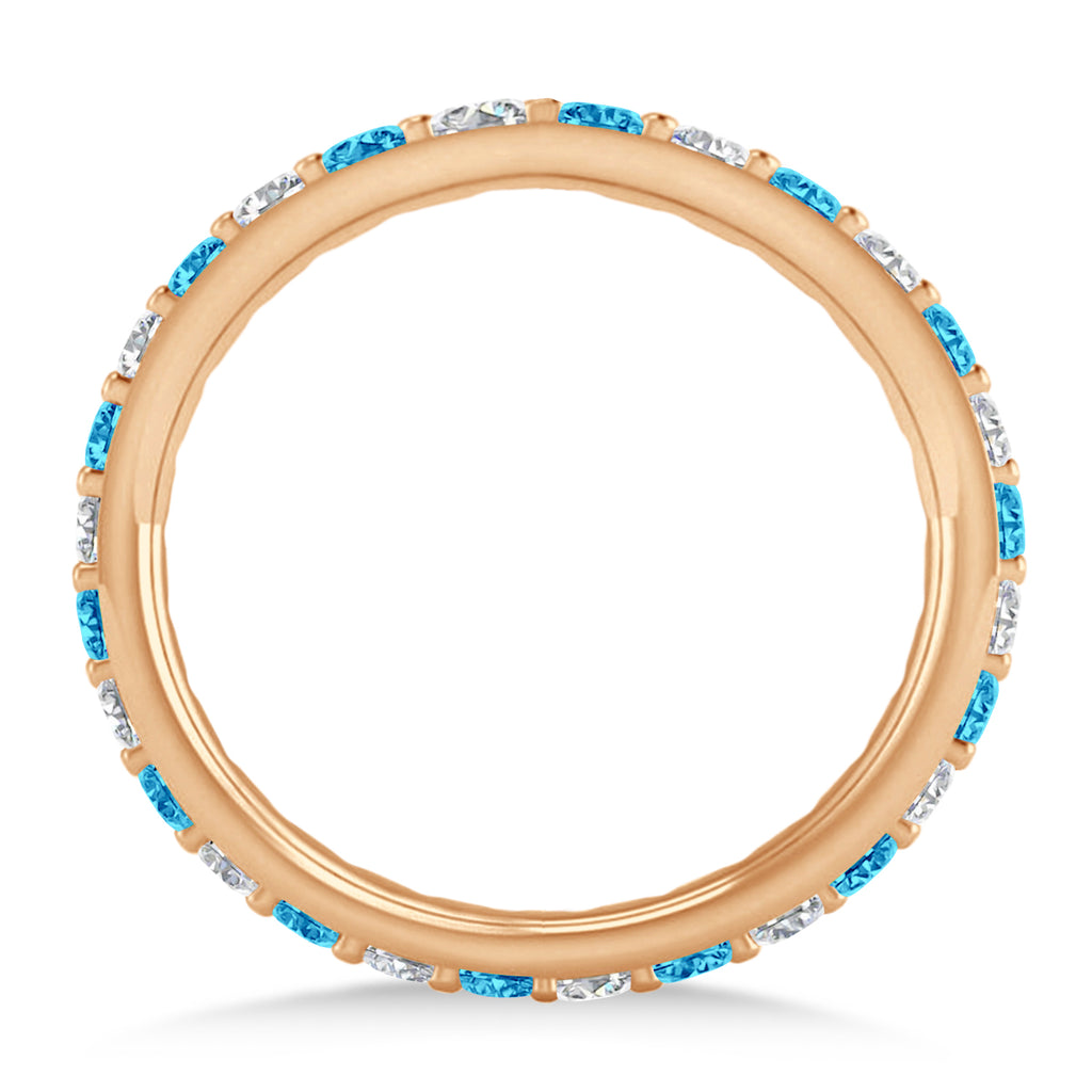 Diamond & Blue Topaz Eternity Wedding Band 14k Rose Gold (0.87ct)