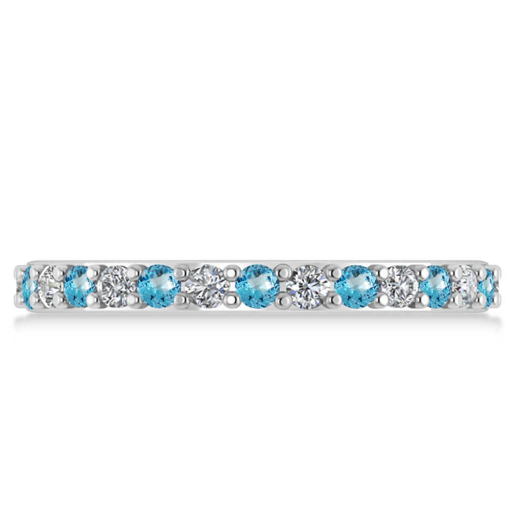 Diamond & Blue Topaz Eternity Wedding Band 14k White Gold (0.87ct)