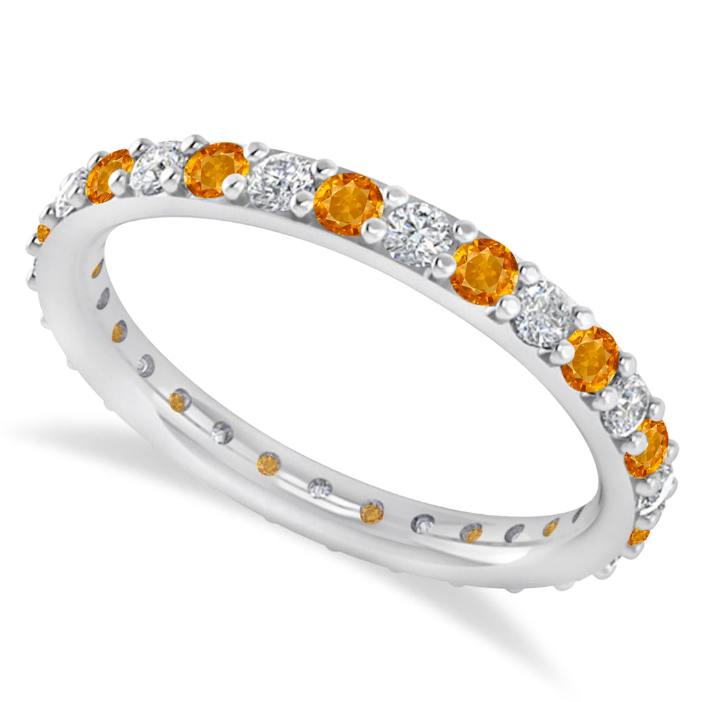 Diamond & Citrine Eternity Wedding Band 14k White Gold (0.87ct)
