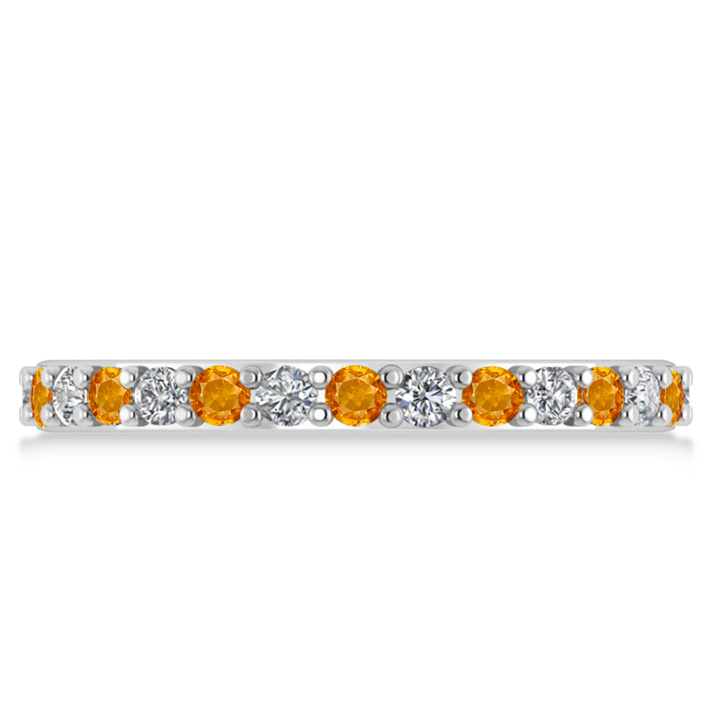 Diamond & Citrine Eternity Wedding Band 14k White Gold (0.87ct)