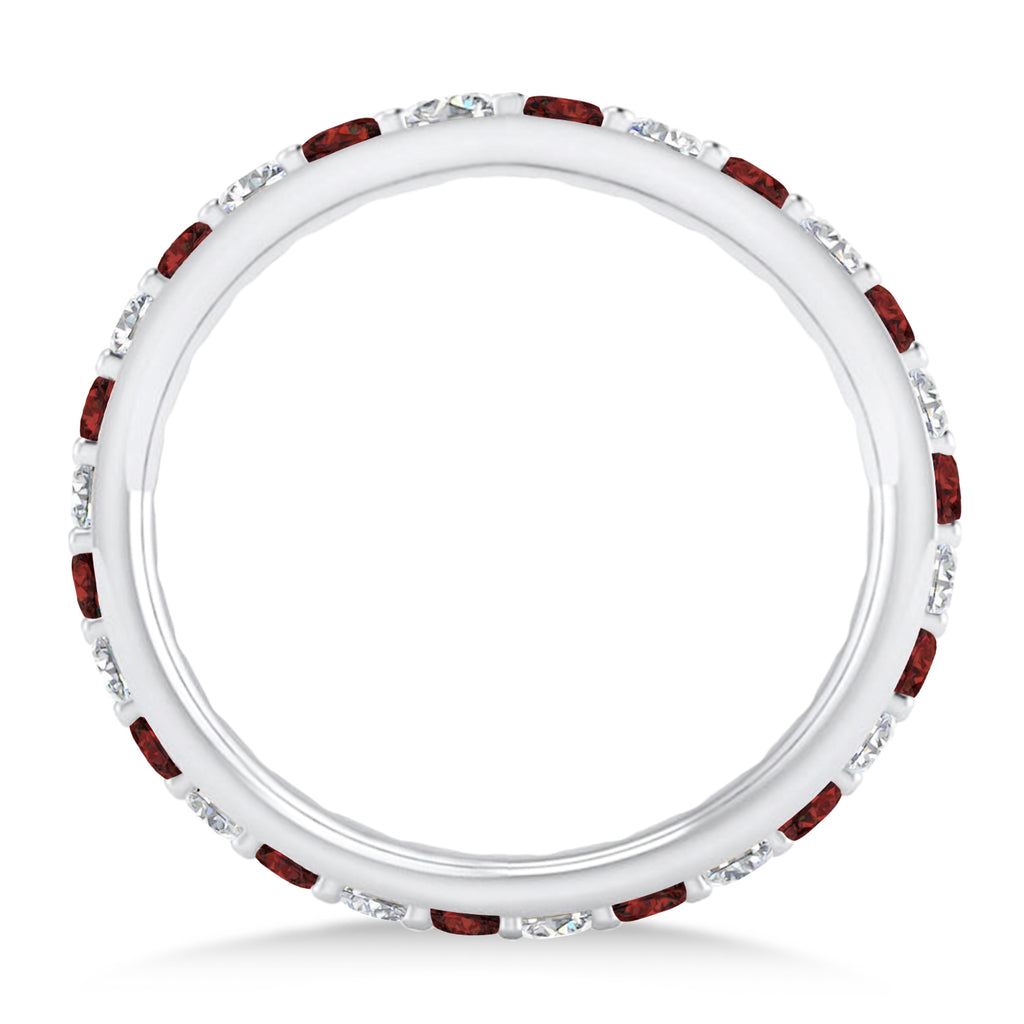 Diamond & Garnet Eternity Wedding Band 14k White Gold (0.87ct)