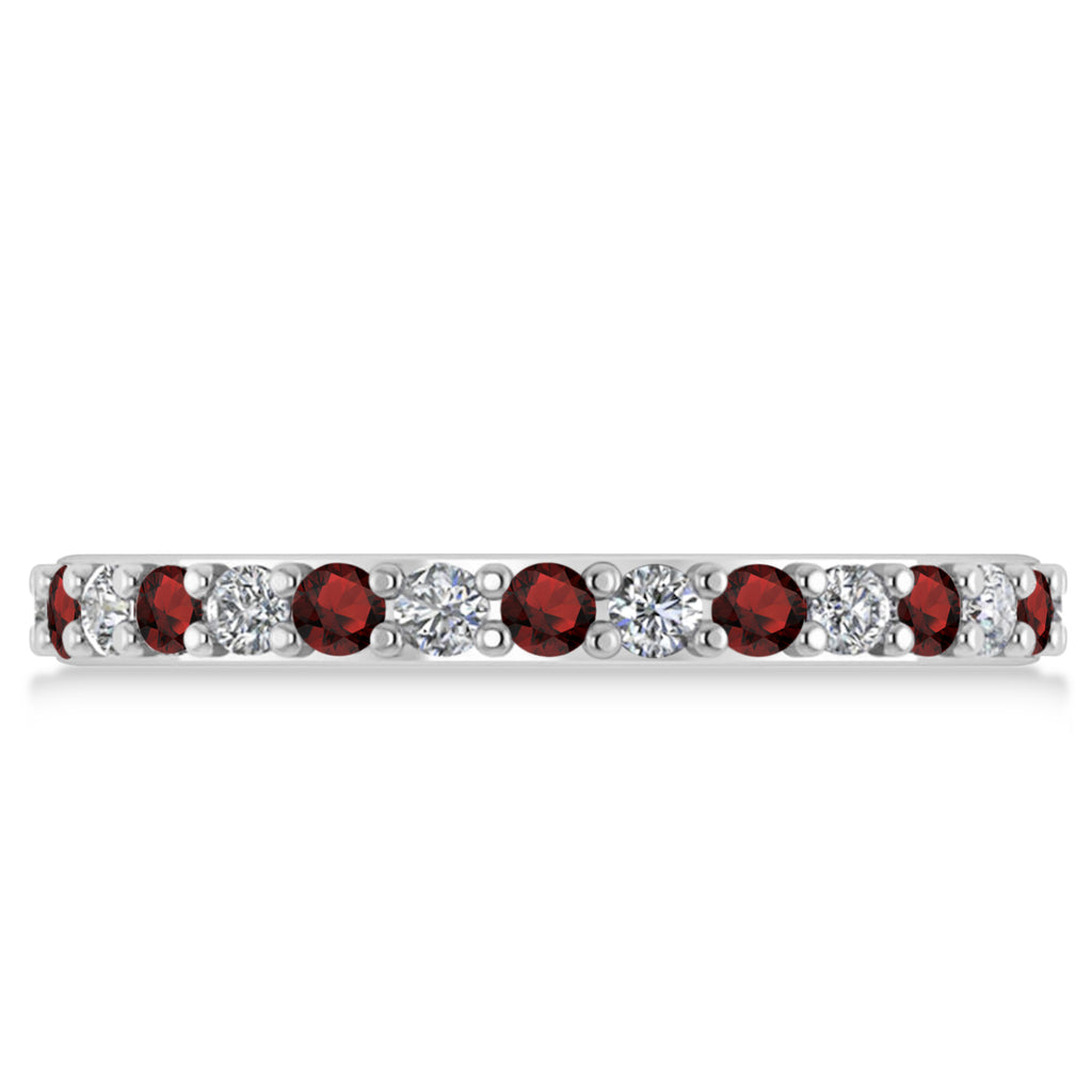 Diamond & Garnet Eternity Wedding Band 14k White Gold (0.87ct)
