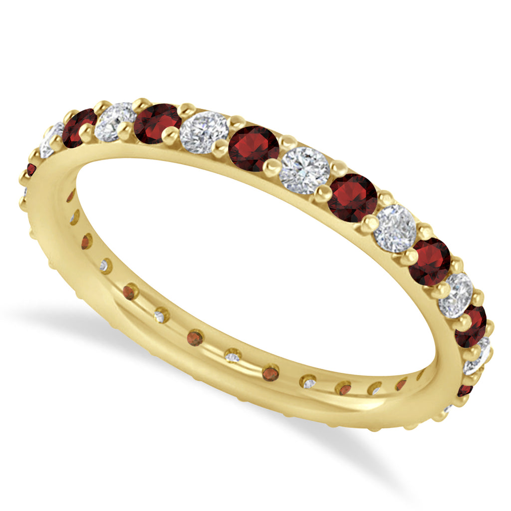 Diamond & Garnet Eternity Wedding Band 14k Yellow Gold (0.87ct)