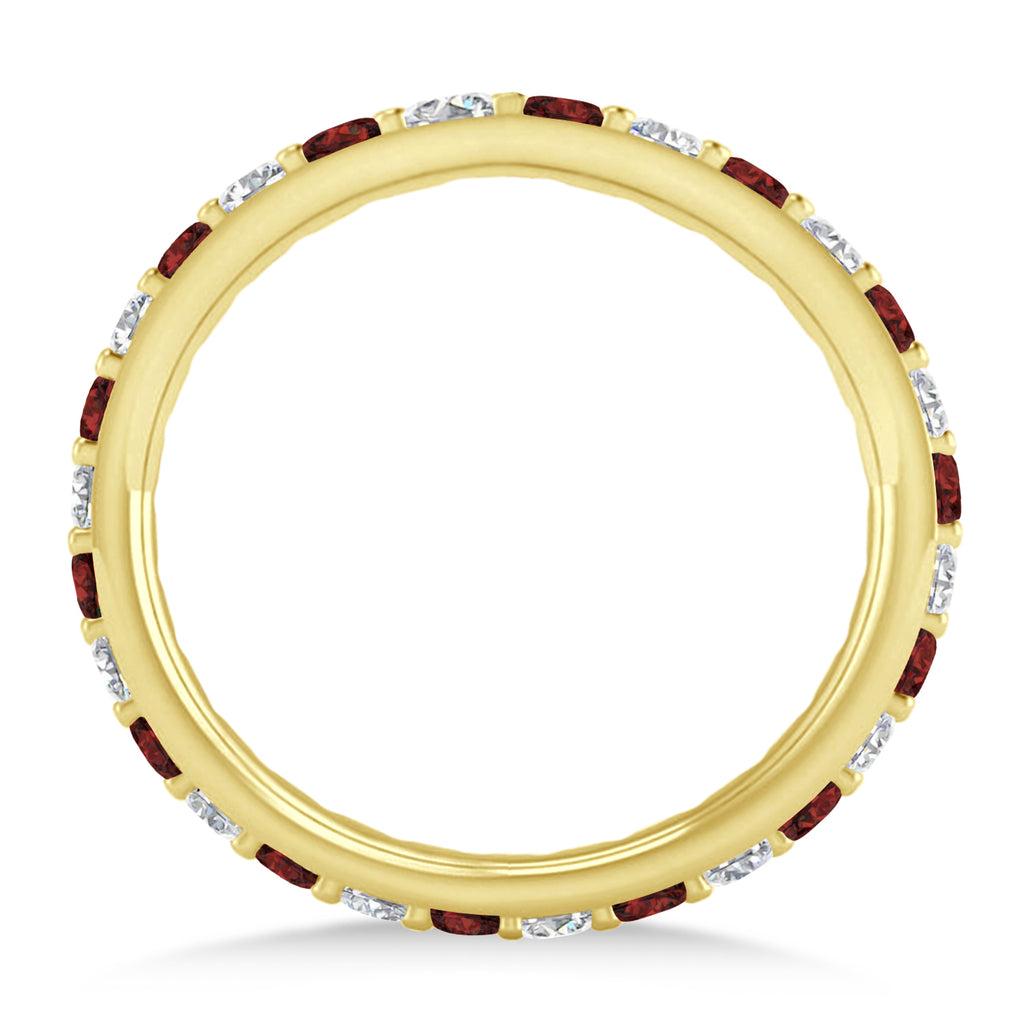 Diamond & Garnet Eternity Wedding Band 14k Yellow Gold (0.87ct)
