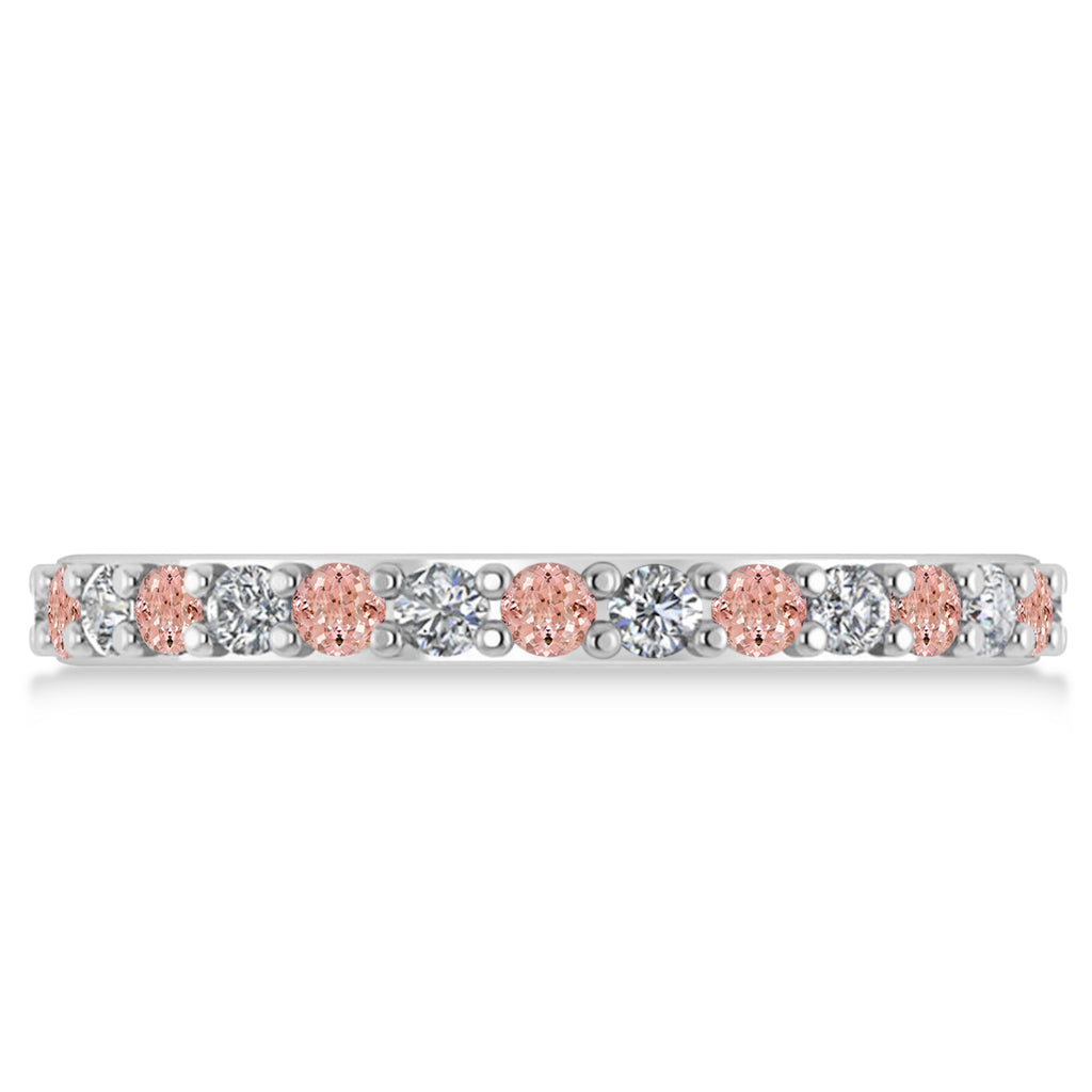 Diamond & Morganite Eternity Wedding Band 14k White Gold (0.87ct)