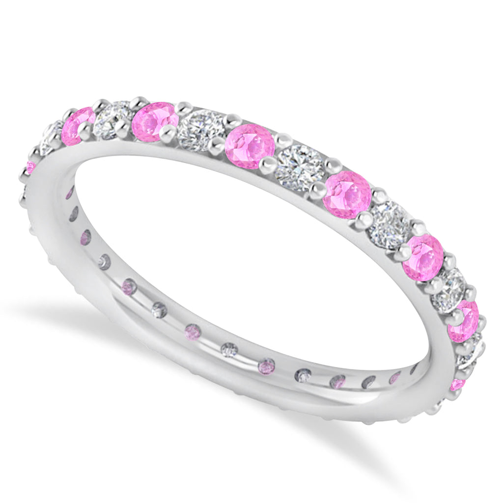 Diamond & Pink Sapphire Eternity Wedding Band 14k White Gold (0.87ct)