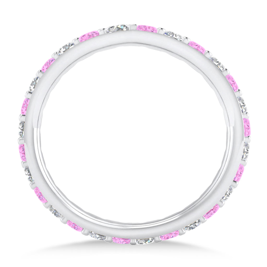 Diamond & Pink Sapphire Eternity Wedding Band 14k White Gold (0.87ct)