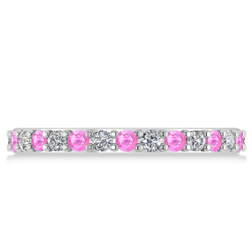 Diamond & Pink Sapphire Eternity Wedding Band 14k White Gold (0.87ct)